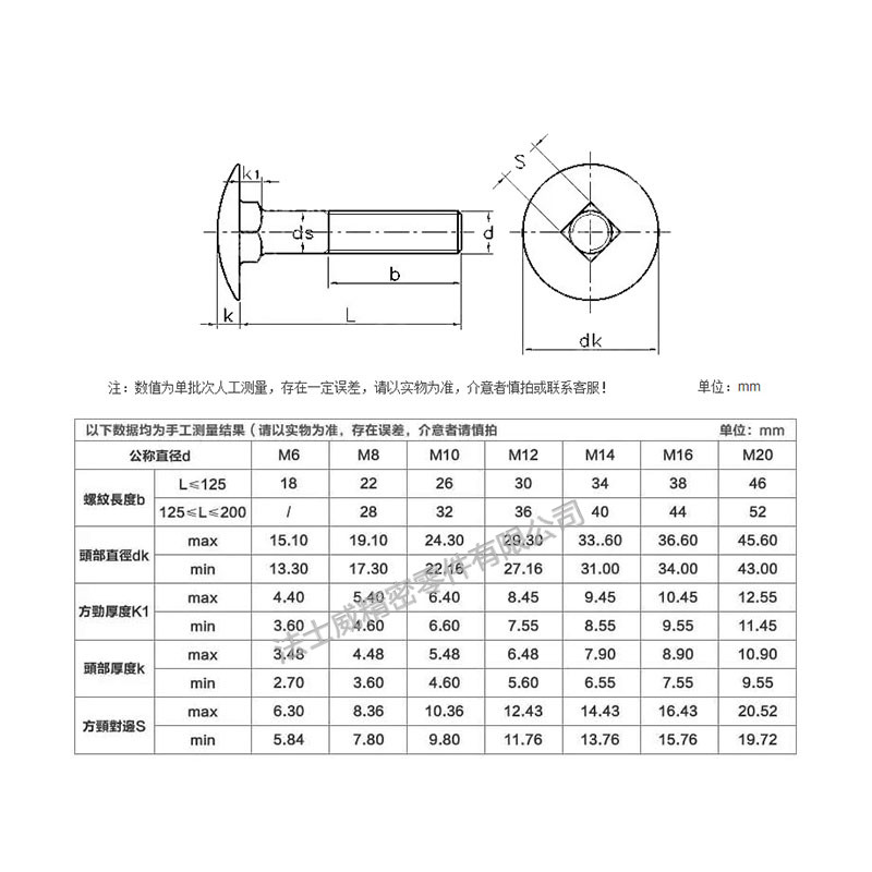 GB12小頭馬車螺栓|法士威不銹鋼方頸螺絲規格