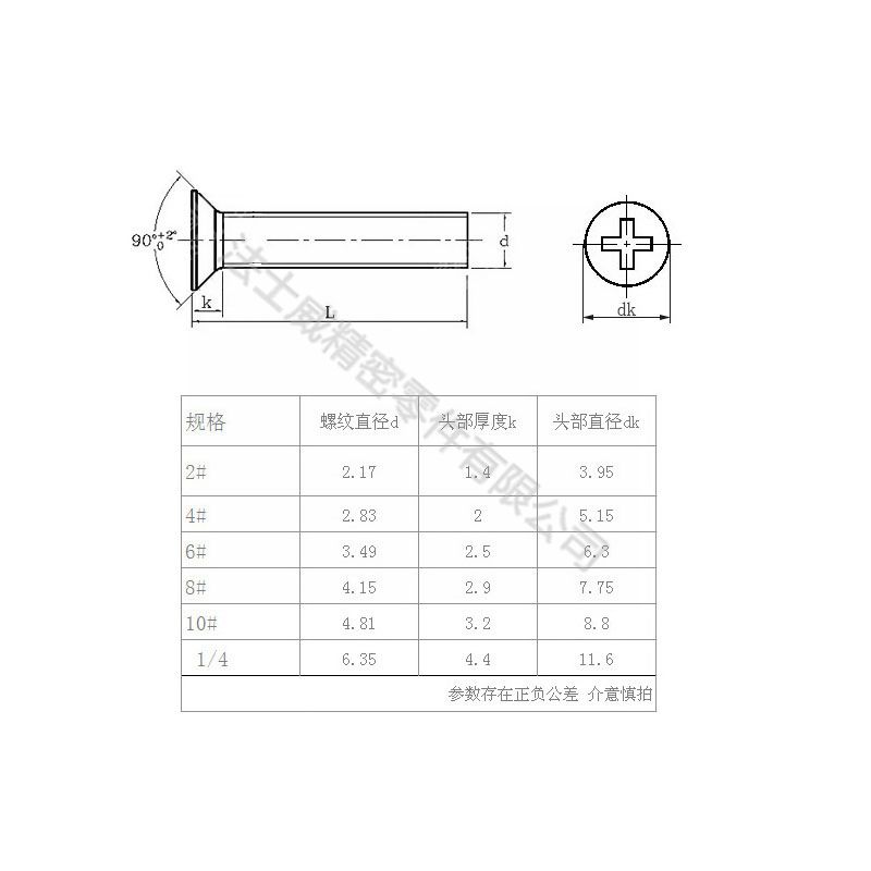 ANSIB18.6.3F美制十字沉頭碳鋼機牙螺絲7_規格