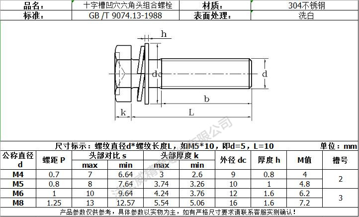 GB9074.13外六角十字組合螺絲規格