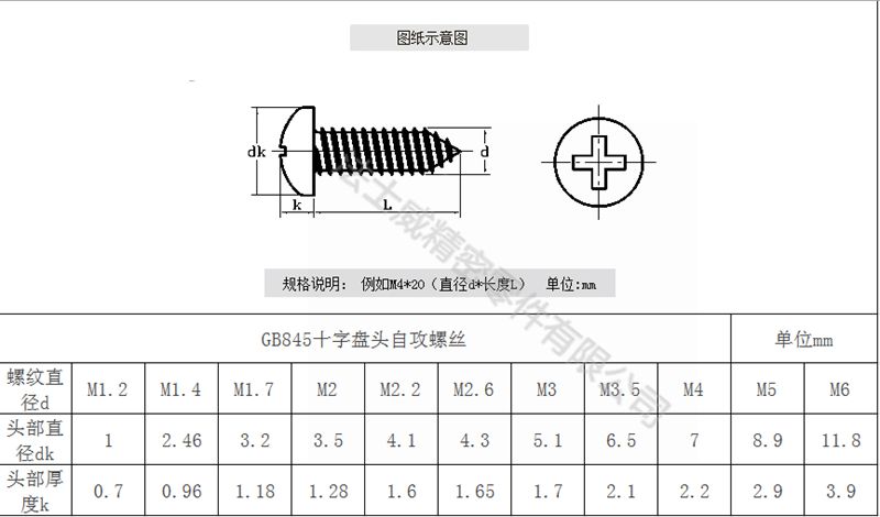 法士威GB845碳鋼十字盤頭自攻螺絲圓頭自攻螺釘-規格